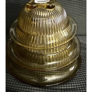 Set 3 Federal Atlas Glass Nesting Mixing Bowls Amber Optic Glow Ribbed Hazel‎